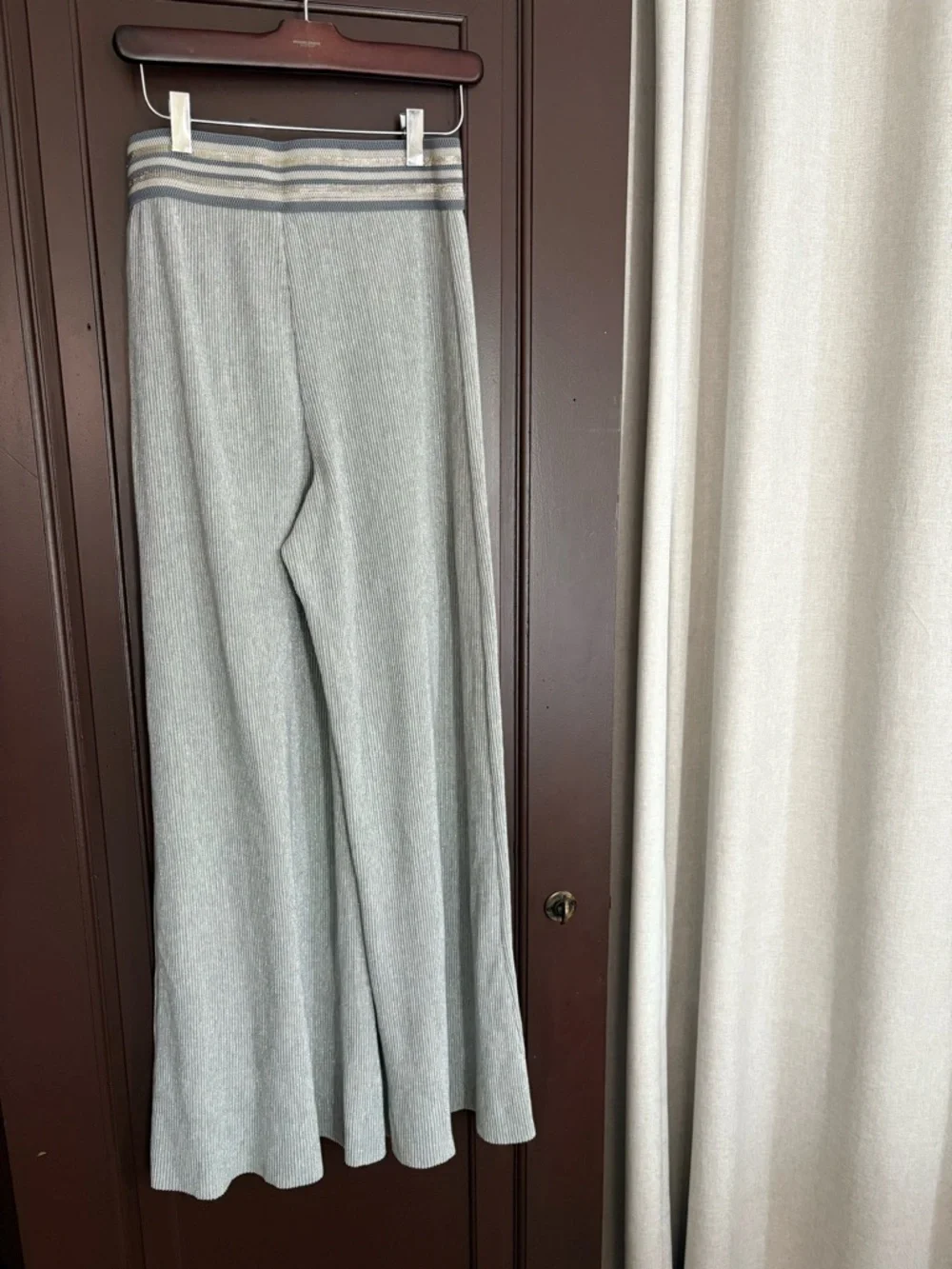 Anthropologie Ett:twa Metallic Crepuscule pull on silver pants wide leg size S